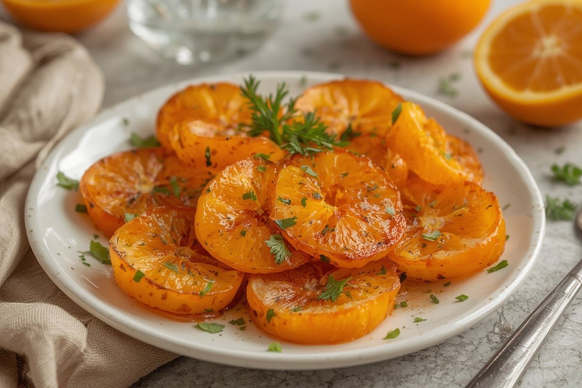 Glass jar filled with glistening candied orange peels