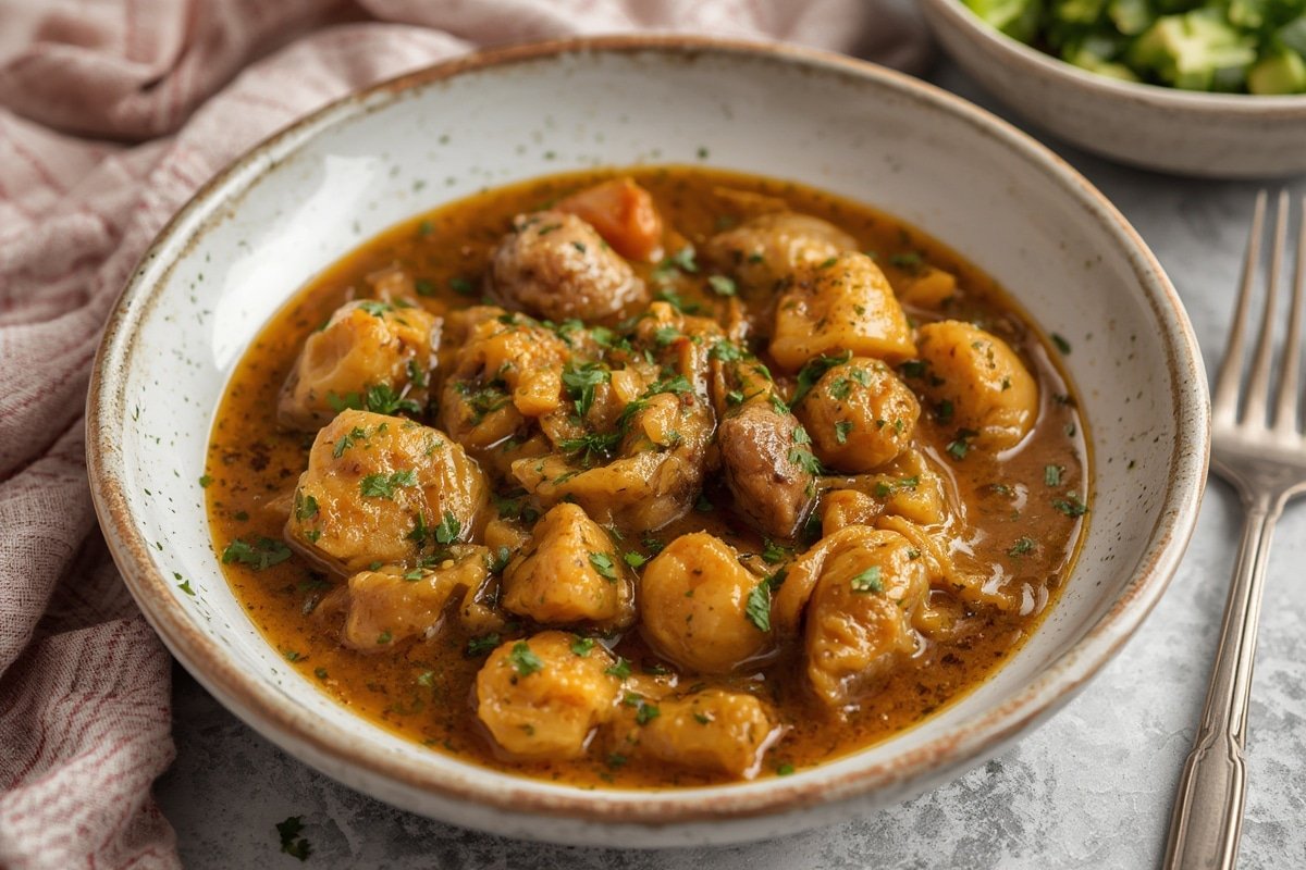 Silky gluten-free gravy poured over mashed potatoes