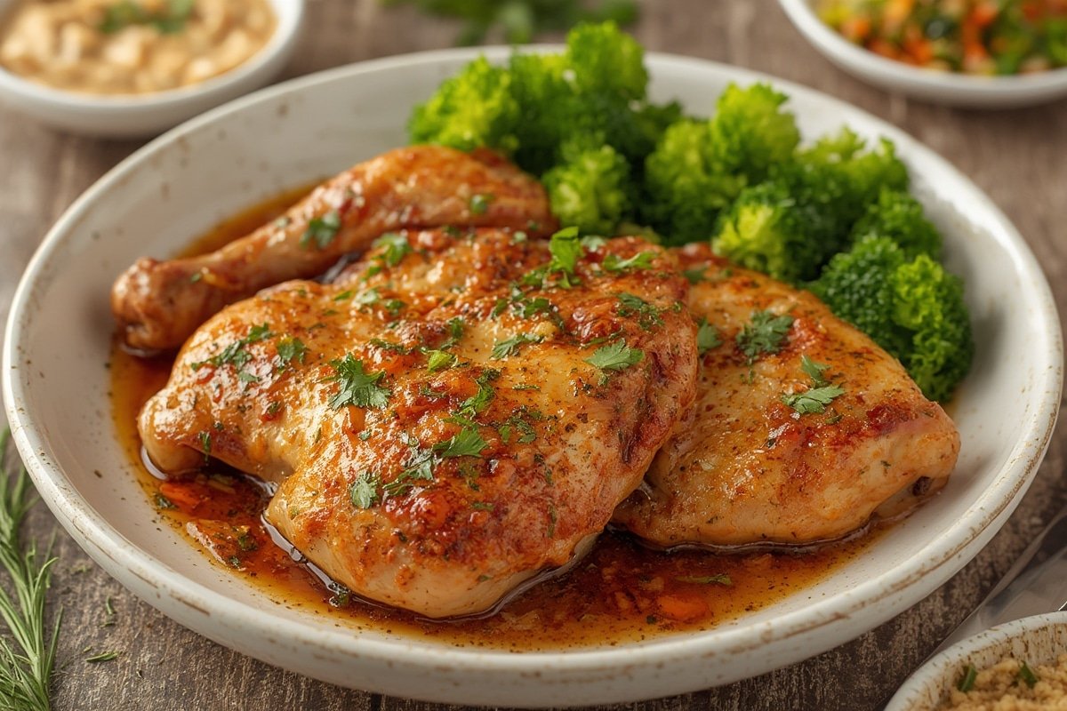 Golden brown turkey basted with herb butter