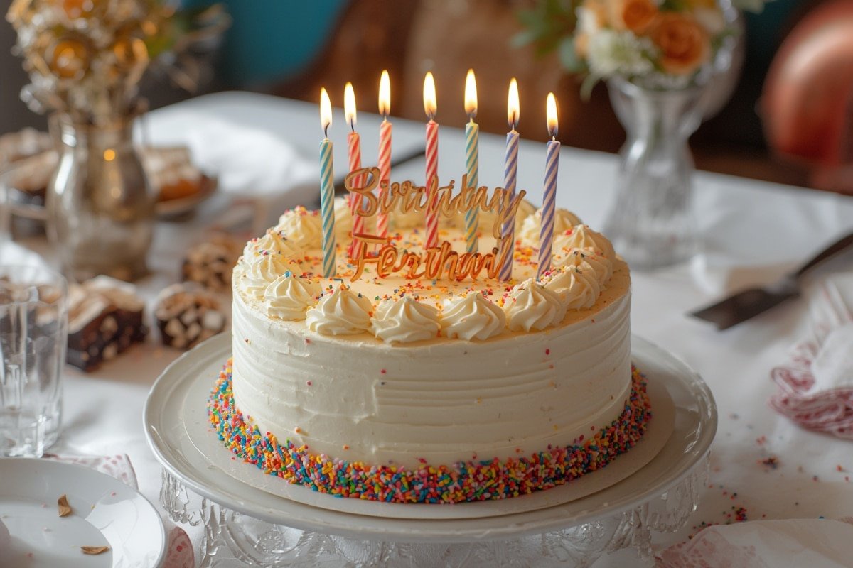 Colorful homemade birthday cake with sprinkles