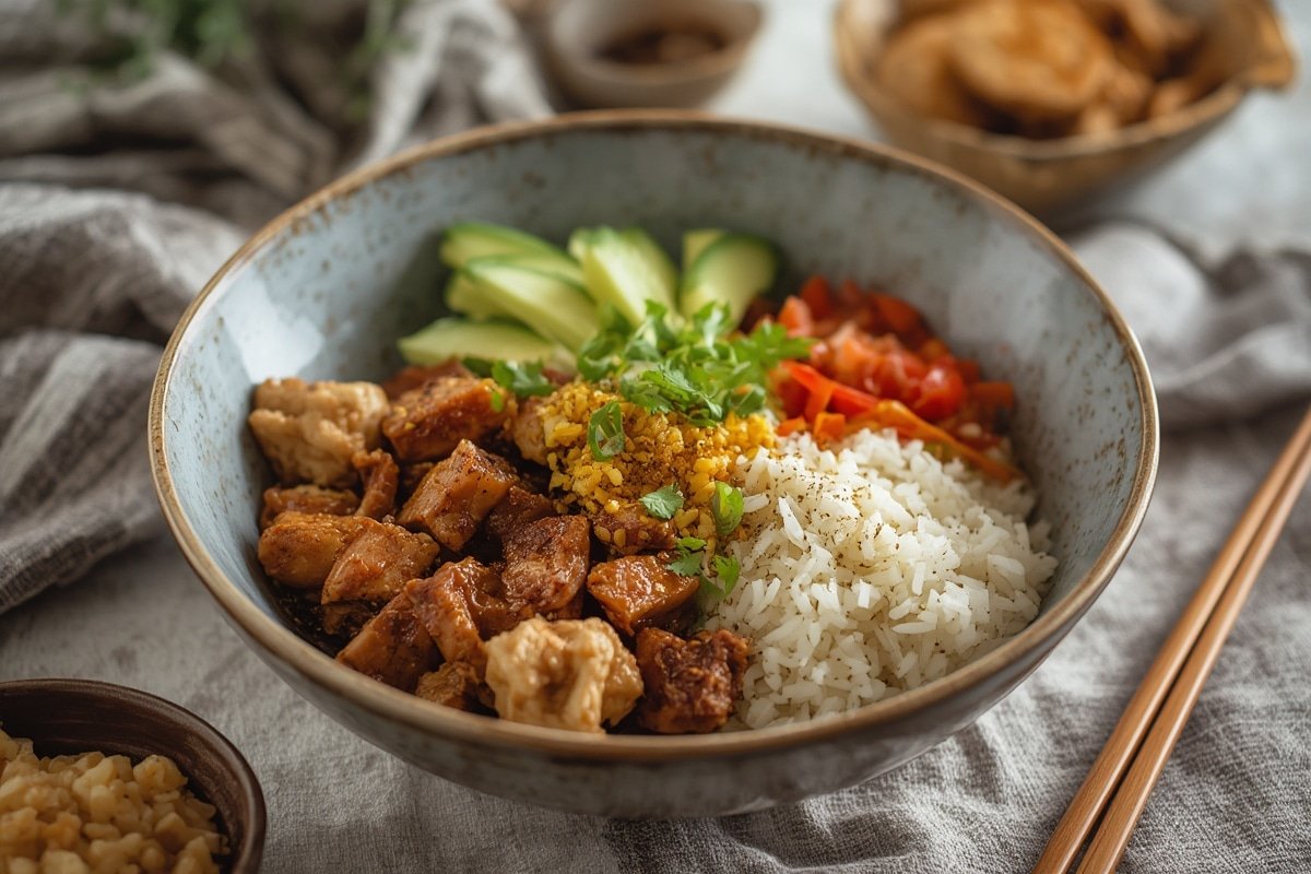 Colorful Buddha Bowl with roasted vegetables and tahini drizzle