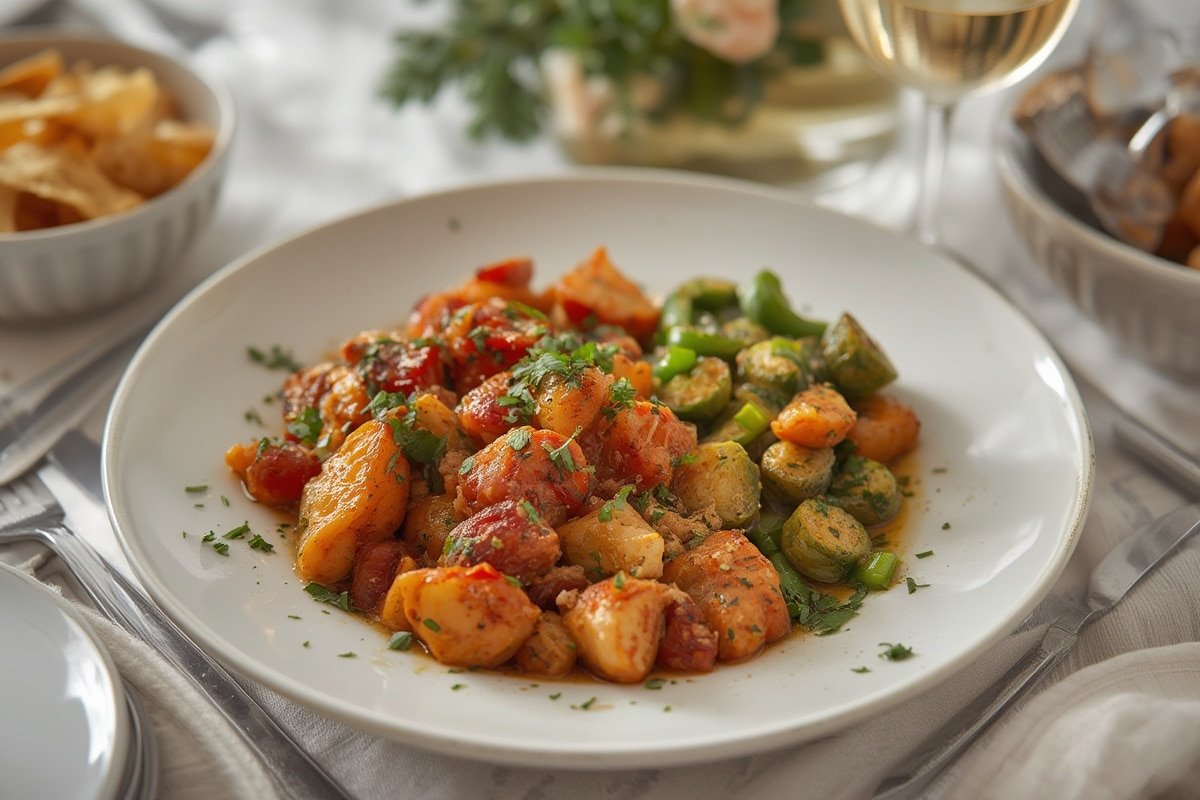 Colorful table spread with affordable dinner dishes