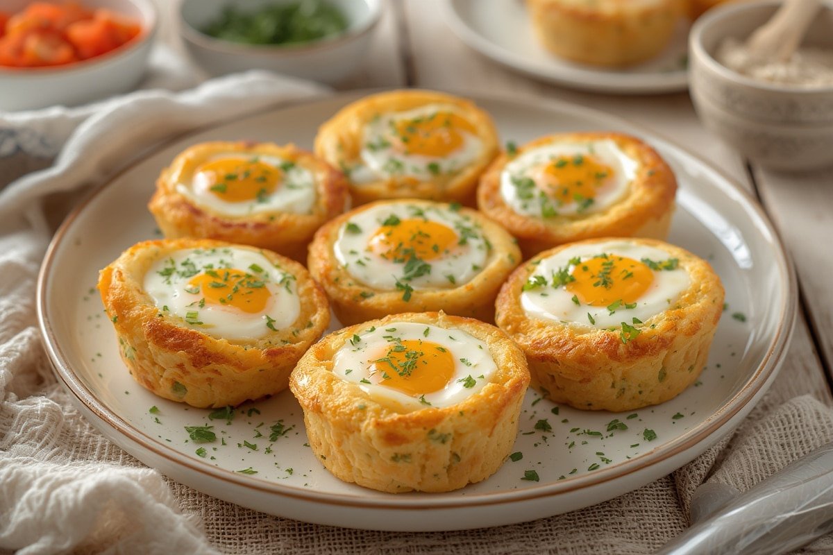 Golden egg white muffins bursting with veggies in a muffin tin