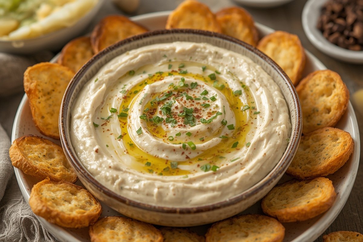 Homemade French onion dip with caramelized onions and chips