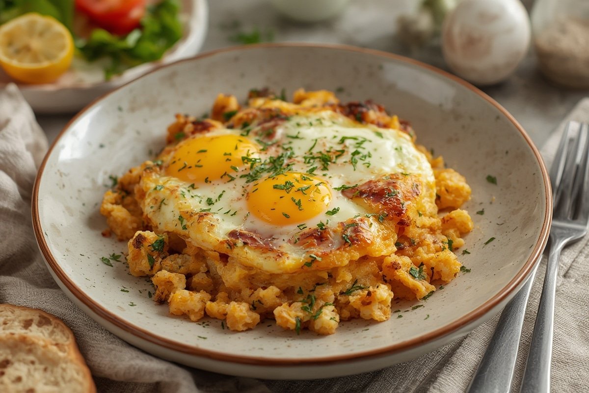 Golden hashbrown egg casserole fresh from the oven