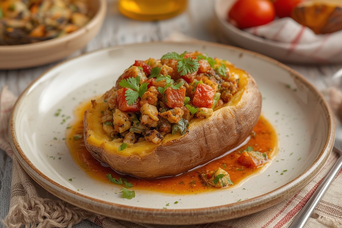 Stuffed Sweet Potatoes with colorful toppings