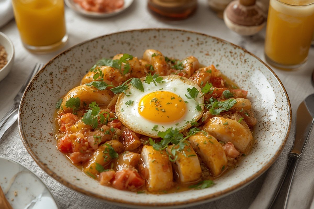 Vibrant brunch spread with colorful dishes