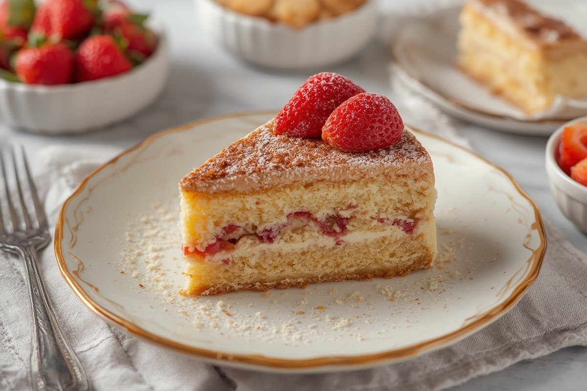 Vibrant slice of layered cake with frosting