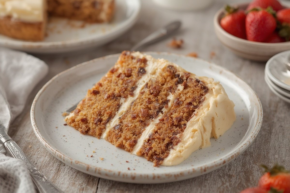 Slice of vanilla cake with berries