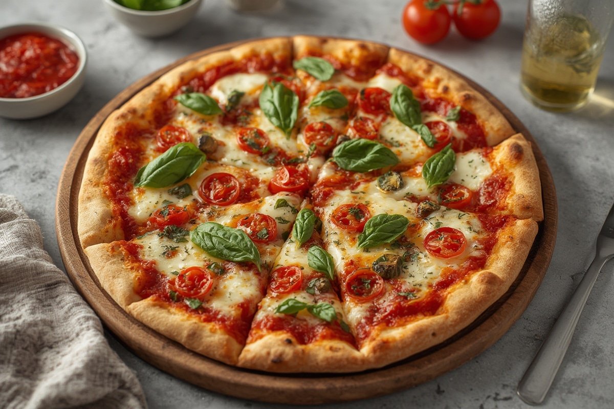 Homemade flatbread pizza with fresh toppings