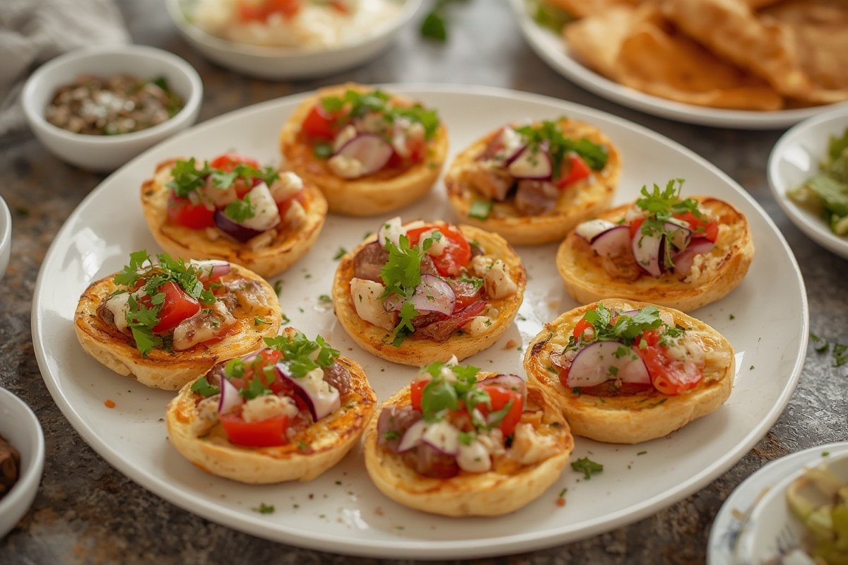 Assorted make ahead appetizers on a rustic wooden table