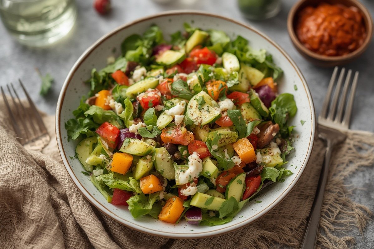 vibrant fresh salads in colorful bowls