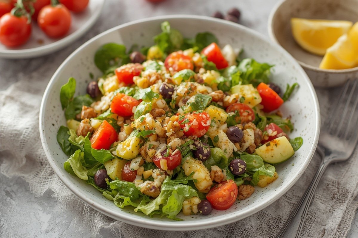 Vibrant summer salad bowl with seasonal vegetables