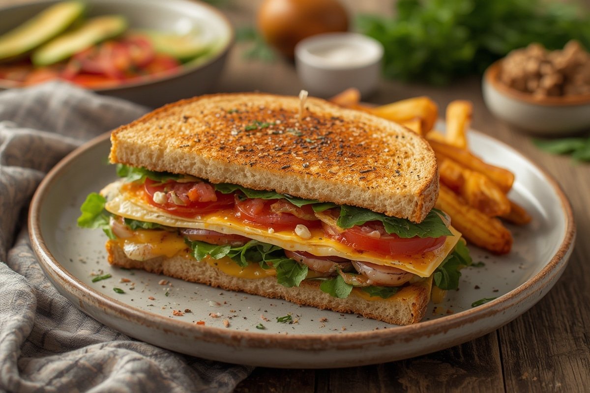 Assortment of fresh ingredients for healthy sandwich recipes