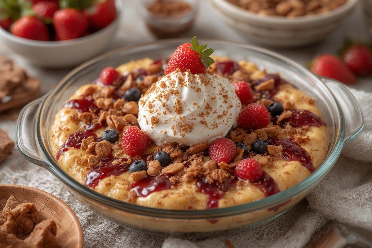 Quick Berry Crisp dessert in rustic bowl